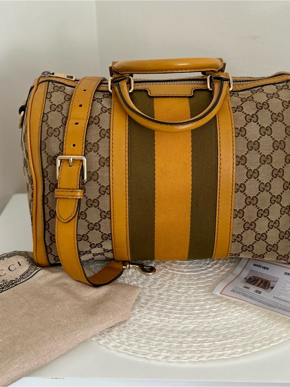 Gucci GG 2way Web Joy Sherry Line Boston Duffle Crossbody Bag COA and Dustbag